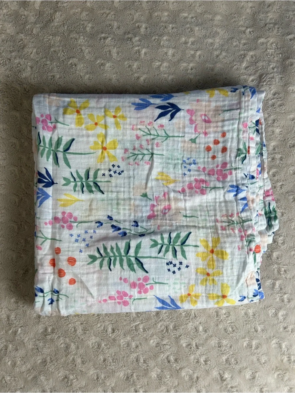 Cloud Island Floral Baby Swaddle Blanket Wildflower Muslin Yellow Blue White